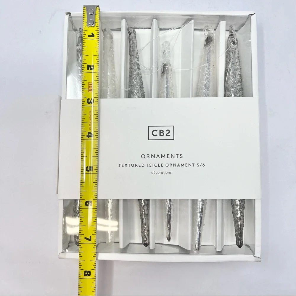 Crate&Barrel CB2 Textured Metallic Glass Icicle Ornaments Set of 6